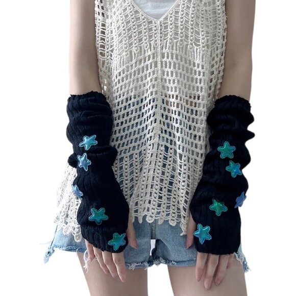 Y2K Star Arm Warmers Cotton Teen Girl Accessories Half Finger Gloves - Picture 7 of 7